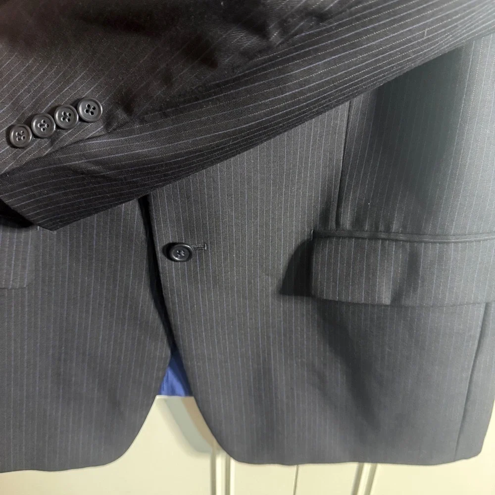 Modesto Uomo Ticknors Mens 44S 100% Wool Pinstripe Suit Jacket Blazer Charcoal